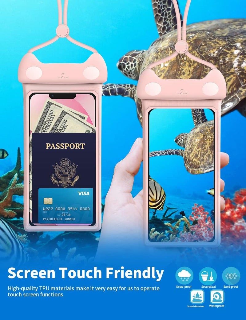 Wellhouse Waterproof Phone Pouch, Waterproof Phone Case for iPhone 16 15 14 13 12 Pro Max XS Samsung, IPX8 3D Cellphone Dry Bag Beach Essentials (2 Pack - Meow Pink & Blue7.0, 7 inch) - Image 5